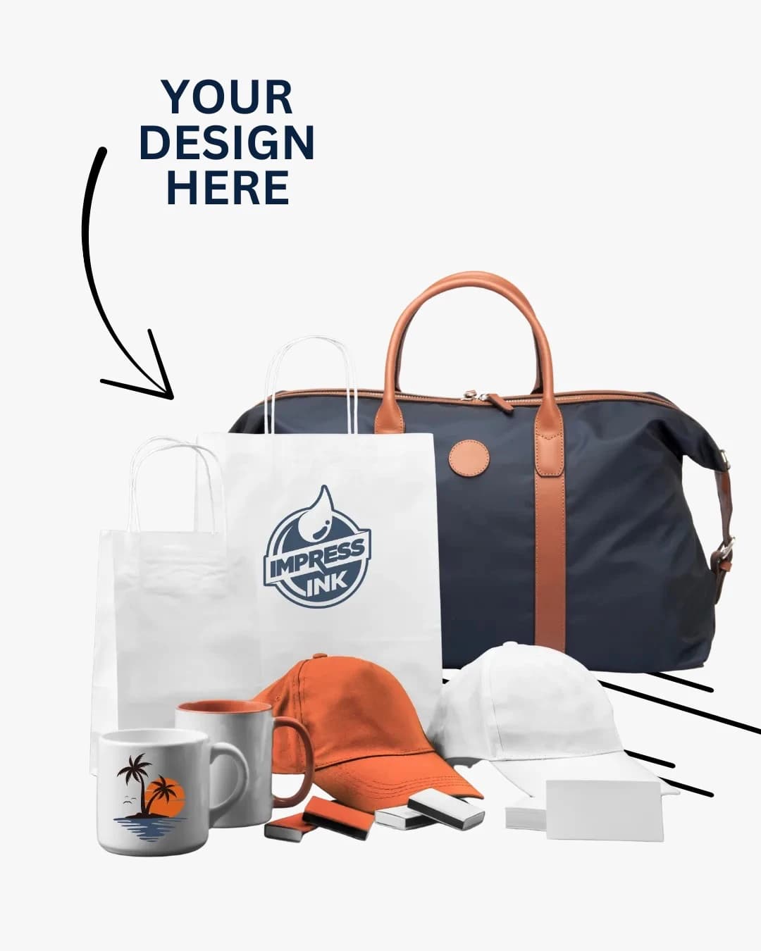 Custom bags, caps & mugs